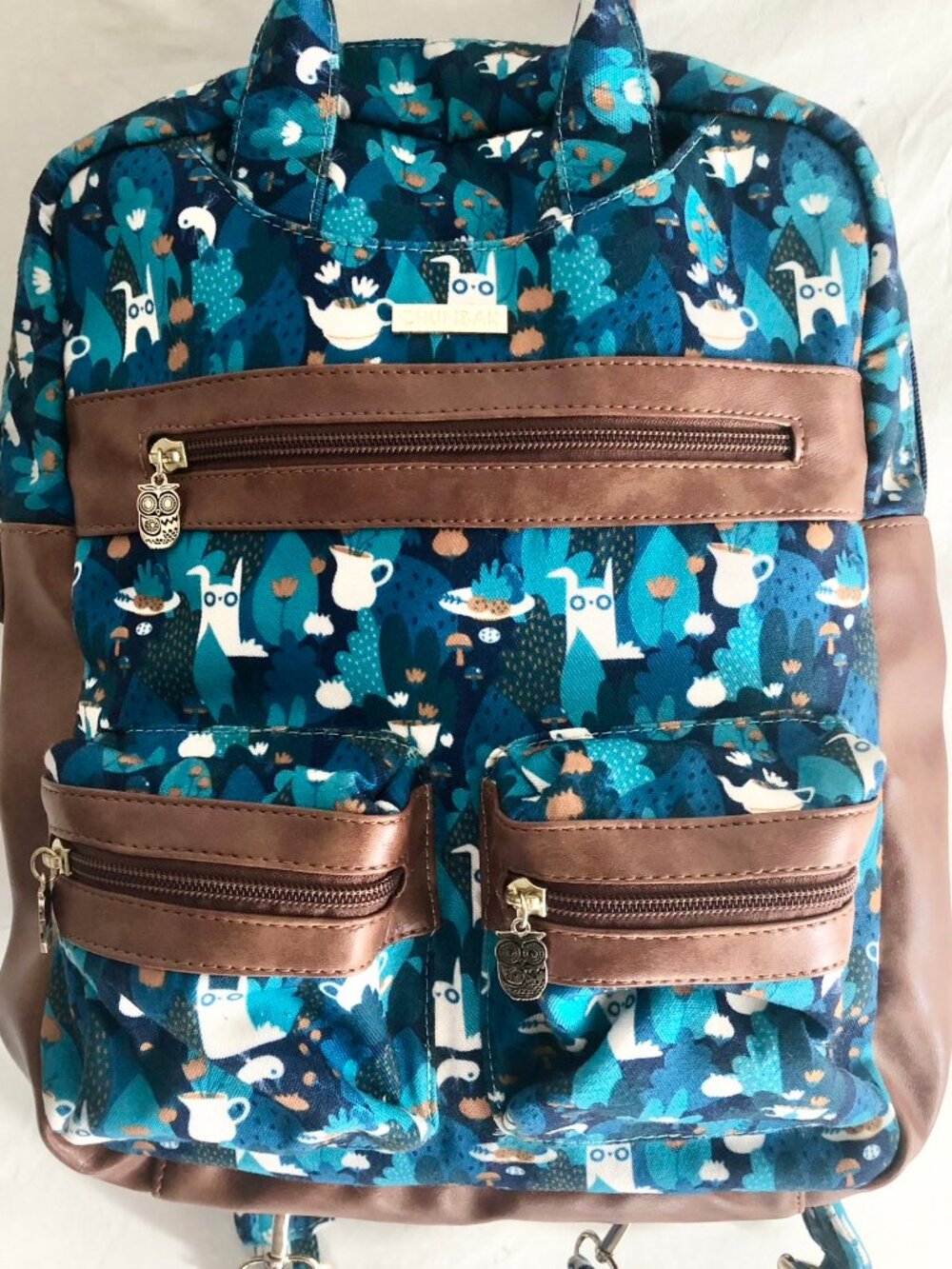 Chumbak "Garden Tea Party" Midnight Blue Top Handle Backpack Owl Print
